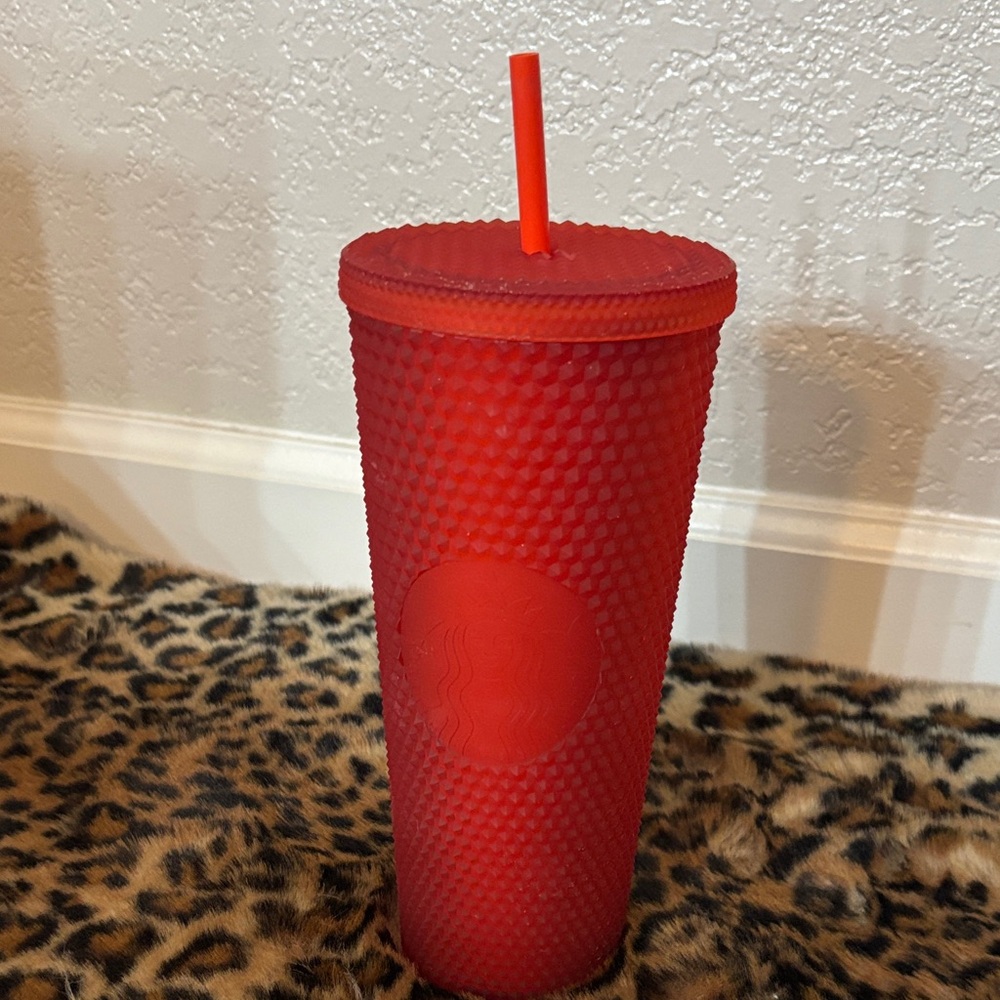 Starbucks 24oz Orange Red Textured Tumbler with Straw